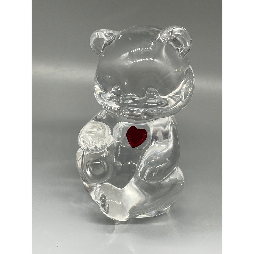 Fenton Teddy Bear Figurine with Red Heart Clear Art Glass Paperweight